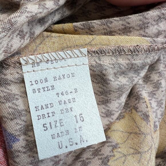 Vintage Houndstooth A-Line Midi Skirt Size 16 Brown Leaves Pleated Made in USA - Picture 6 of 6